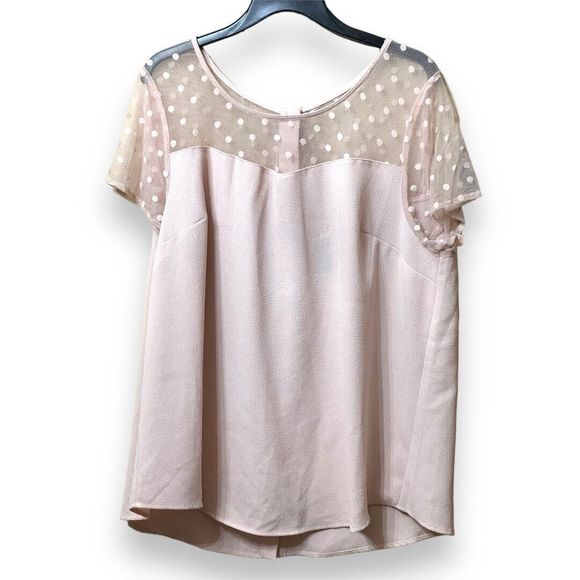 Torrid Pink Sheer Polka Dot Blouse - Picture 1 of 8